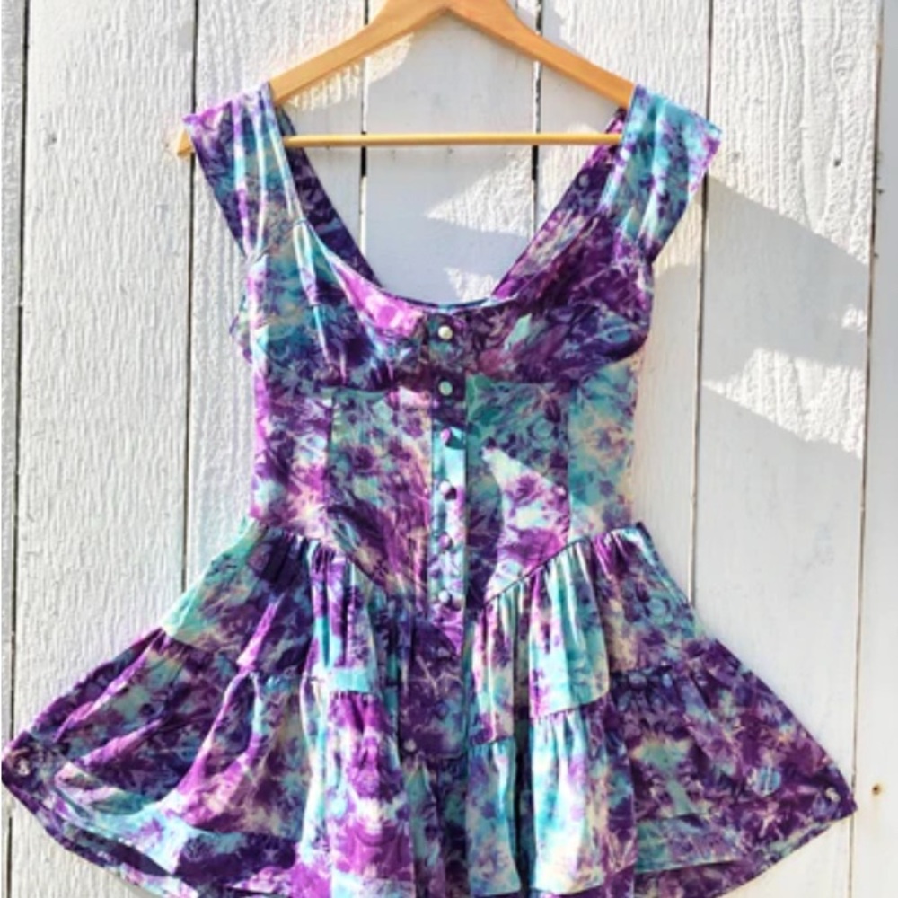 Vanessa Mooney Purple and Blue Tie-Dye Romper